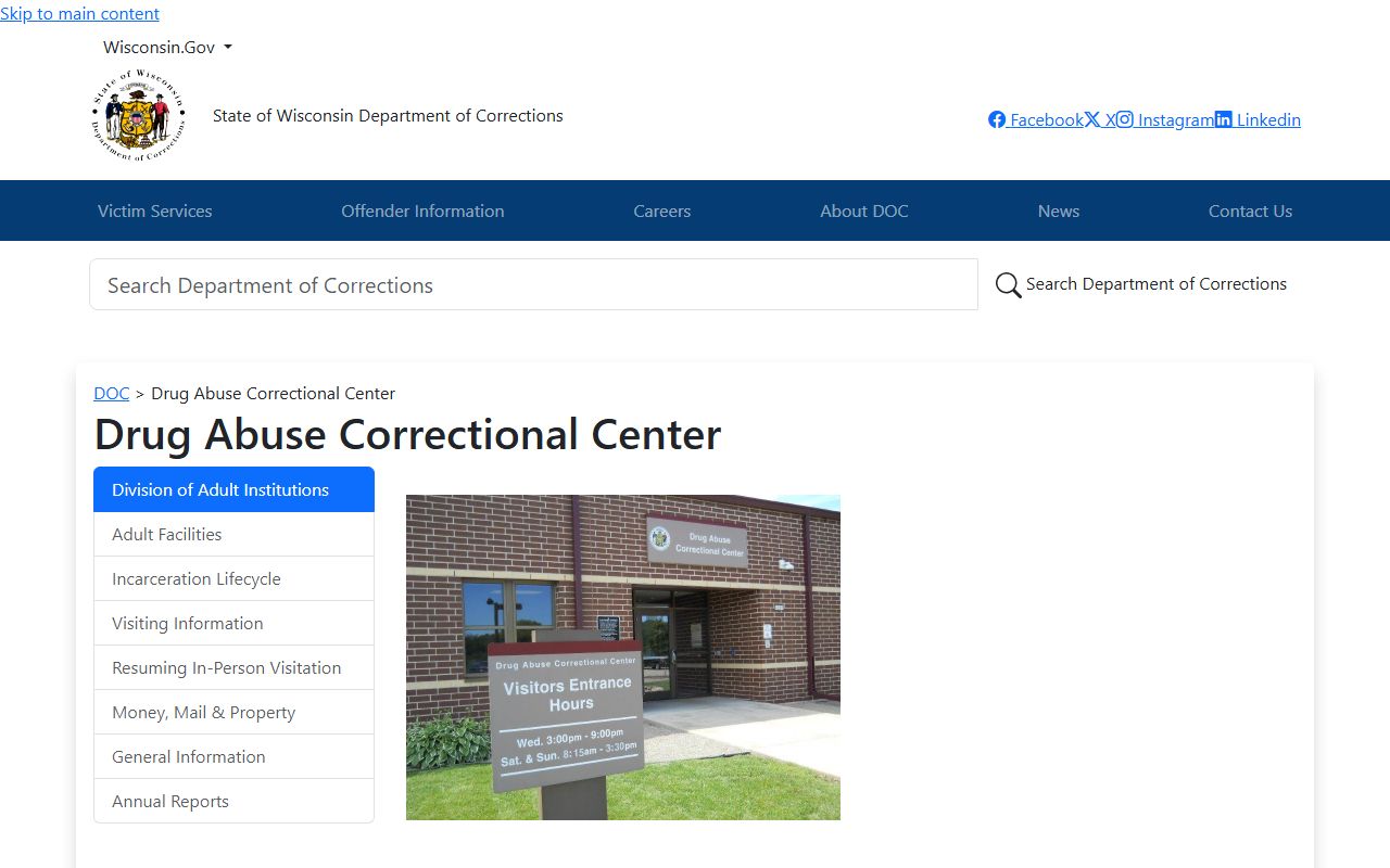 Wisconsin DOC page for Drug Abuse Correctional Center