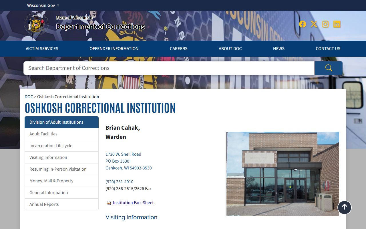 Wisconsin DOC page for Oshkosh Correctional Institution