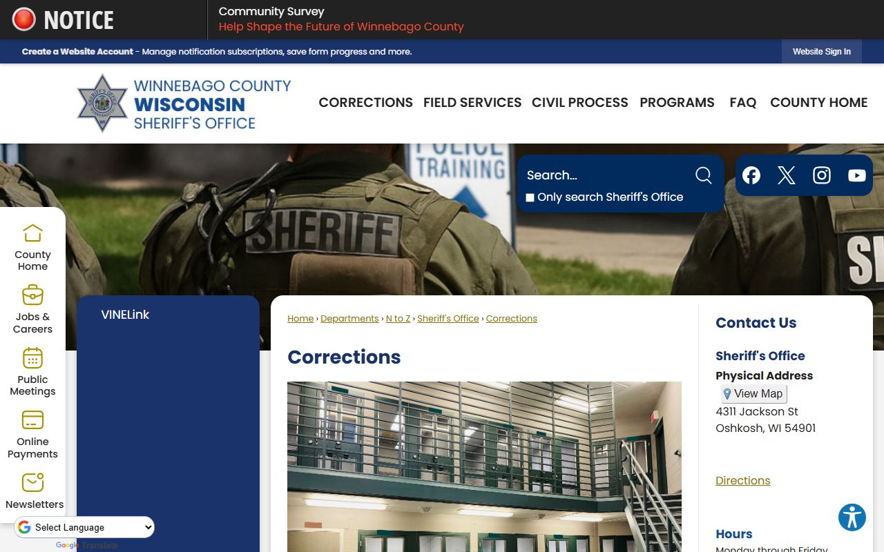 Winnebago County jail roster and inmate population Corrections page