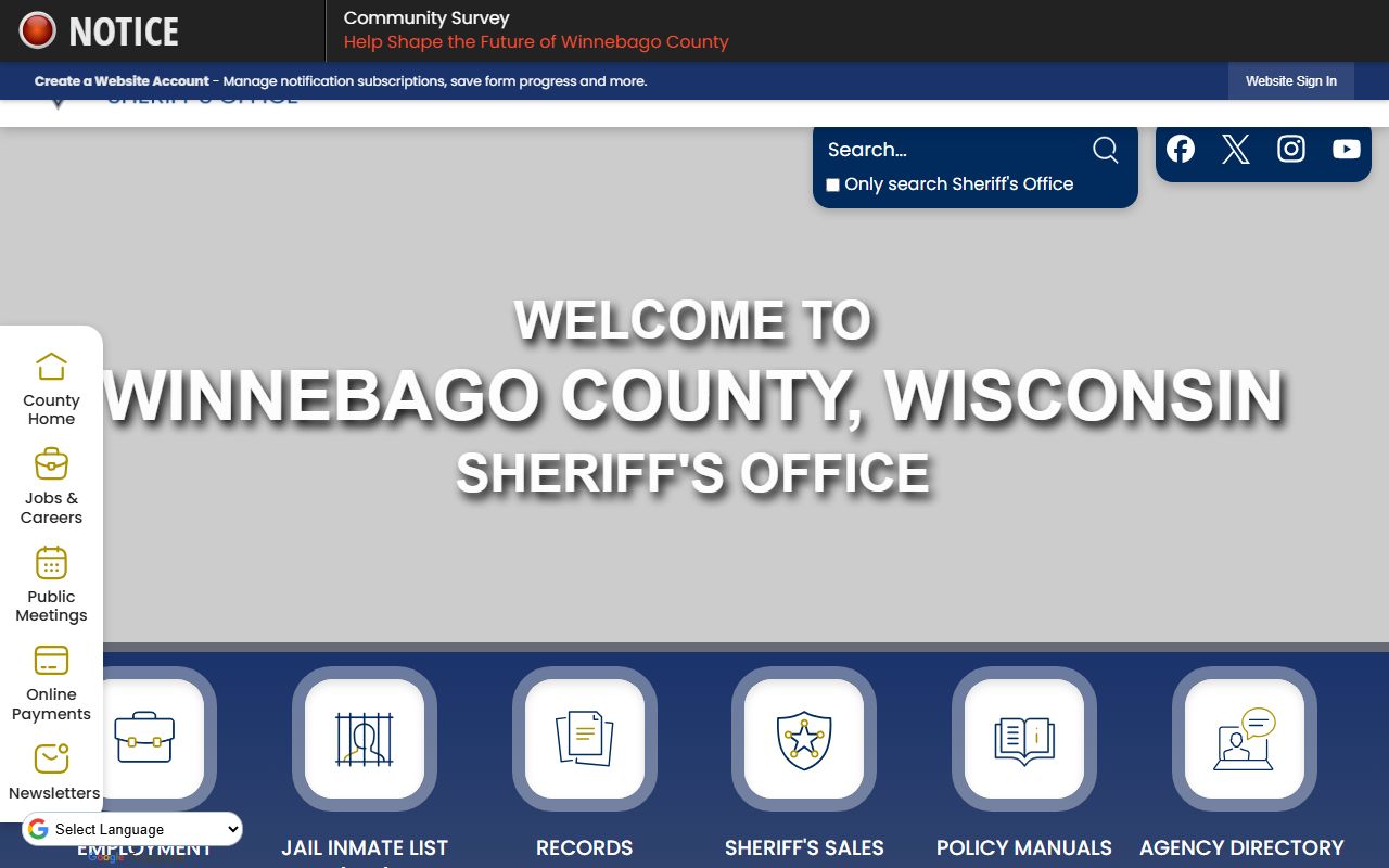 Winnebago County inmate records sheriff homepage